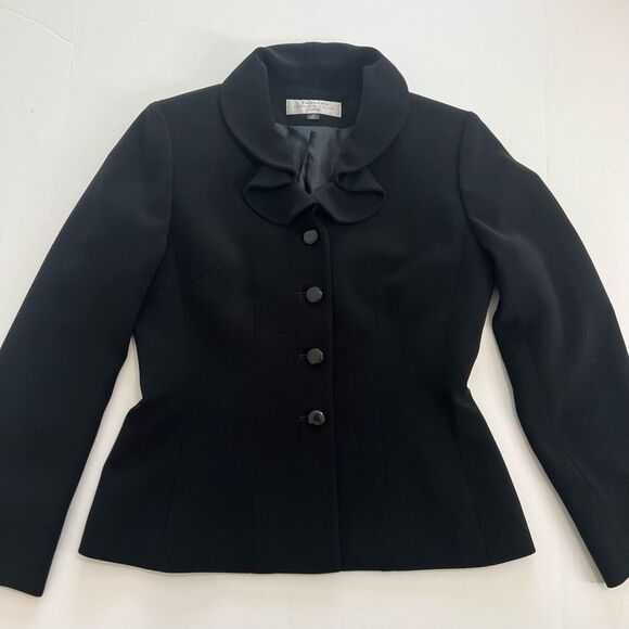 Tahari Arthur S Levine Women's Black Ruffle Collar Button Front Blazer Jacket 4P - Picture 10 of 13